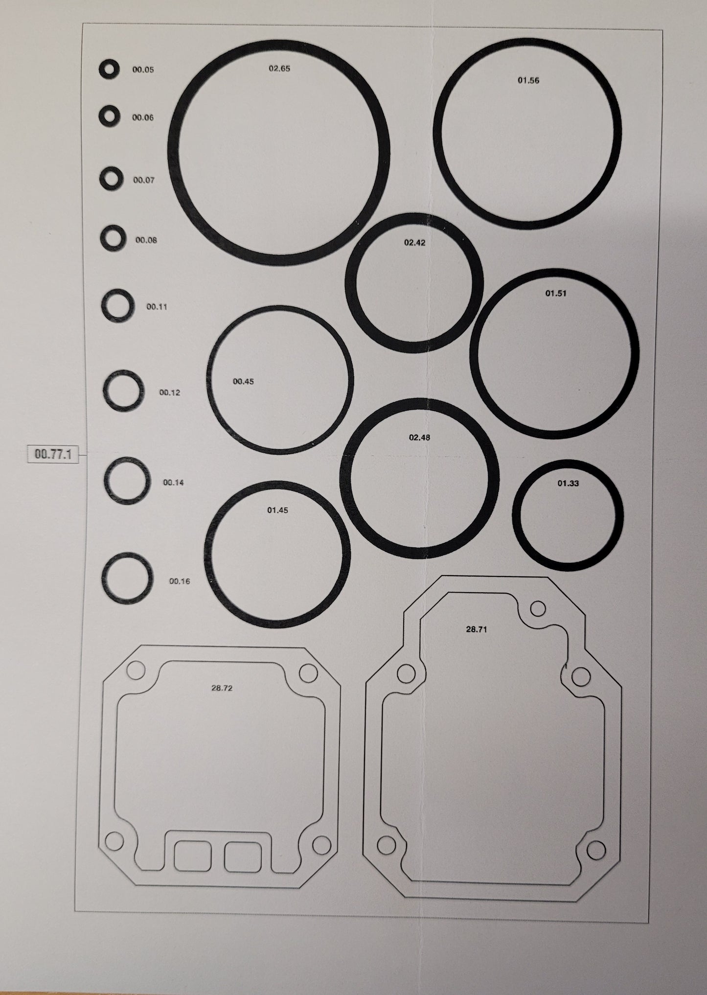 Omer part no. 00.77.1 Gasket & 'O' Ring kit