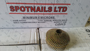2.1 x 27mm-50mm Galvanised Ring 16 Degree Conical Coil Nails