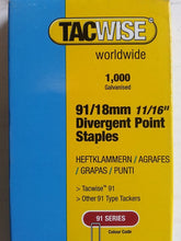 Load image into Gallery viewer, 91 Series 18mm - 22mm Divergent Point Galvanised Staples.
