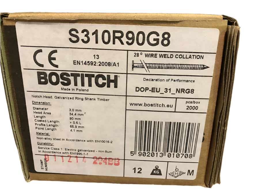 Bostitch 28 Degree WW Stick Nails - 90mm Galvanised Ring