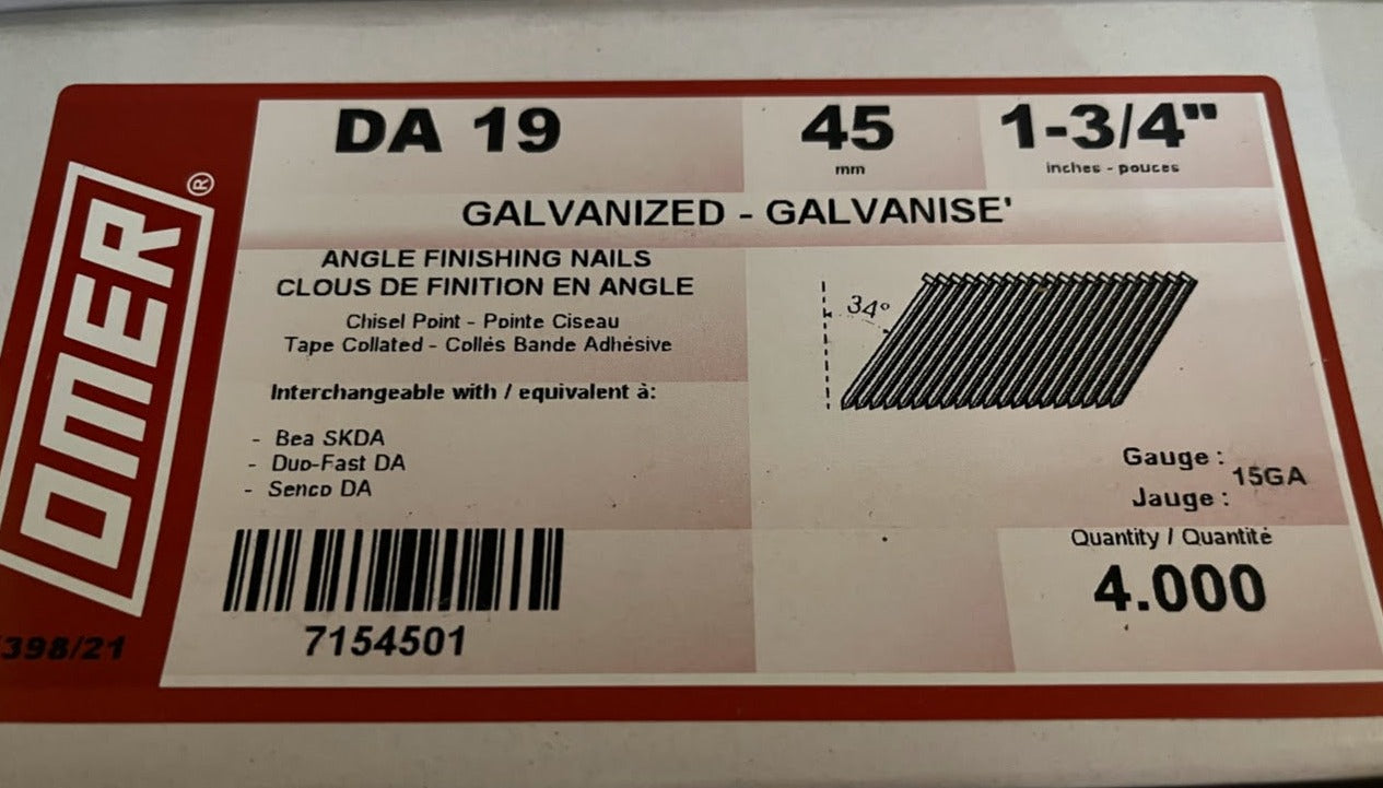 DA/ Inclined 34 Degree 15 Gauge Galvanised Finish Nails