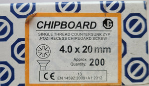 4 x 20 Chipboard Screws